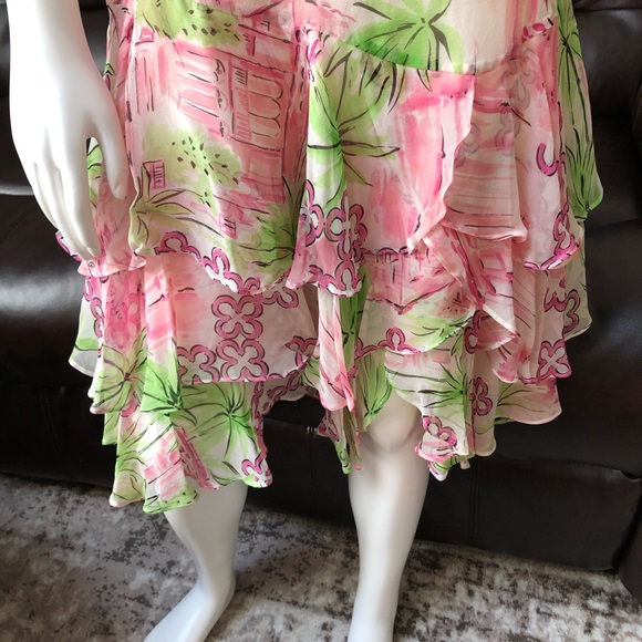 NWT Lilly Pulitzer pink ruffle palm cocktail dress - Picture 3 of 5